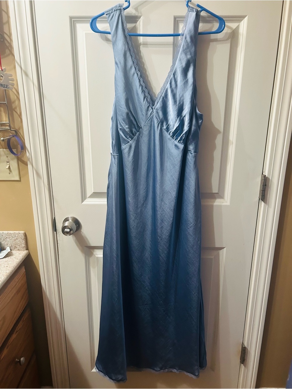 American Eagle Satin V-Neck Slip Dress in Light Blue